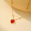 Fashion Heart-Shaped Pendant Necklace for Women,Stainless Steel Bead Chain Red Resin Necklaces,Gold Color Jewelry Gifts