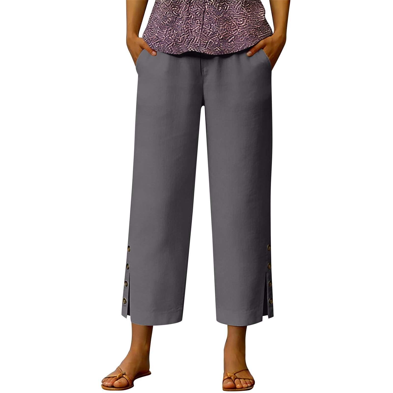 Women s Casual Fashion Cotton-Linen Blend Pants With Side Pockets XXL