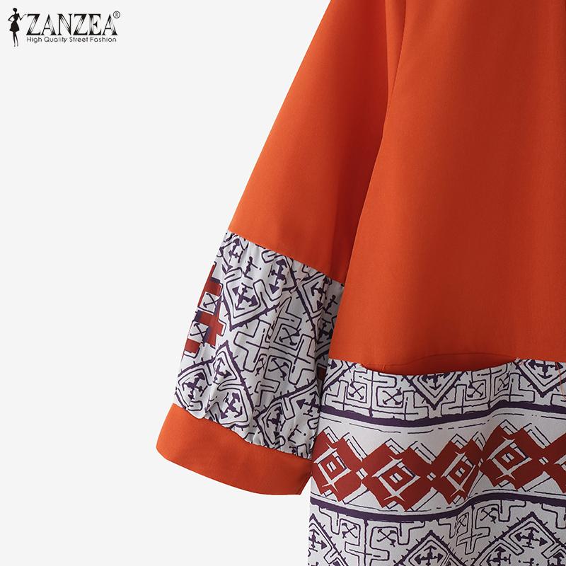ZANZEA Womens Casual Half Sleeve Loose Print Patchwork Cardigan Blouse