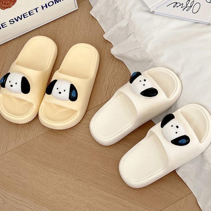 WTEMPO Cute Slippers Women's Cartoon Dog Soft Sole and Flat Heel Anti Slip Thick Sole Comfortable Casual Indoor Bathroom Odor Resistant Slippers