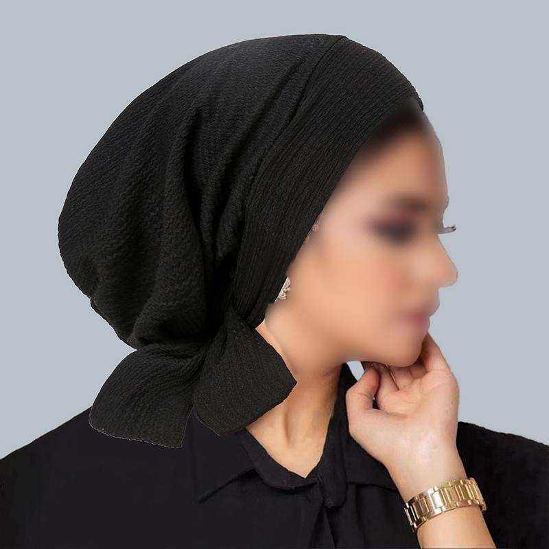 2025 Ramadan Women Turban Crinkle Hijab Hats Long Tail Head Wraps Elastic Muslim Hats Breathable Chemo Cap For Women Girls