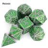 7 Pcs Green Silver Double Swords Metal Dice Solid Polyhedral Dice Set Suitable for Role-Playing RPG    Board Game