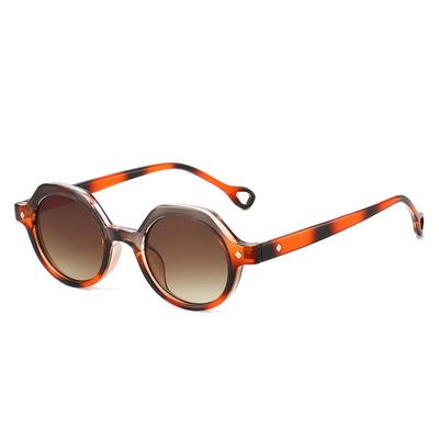 Lunettes de soleil rondes pour femme Rétro Luxe Dégradé Léopard Petit Cadre Design Tendance Décontracté Protection UV400