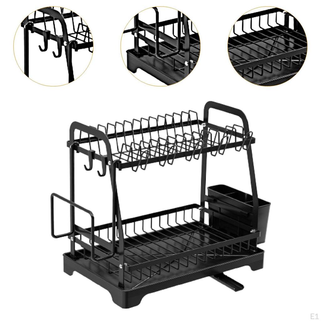 Dish Drying Rack for Kitchen Counter 2 Tiers Plate Drainer Cup Bowl Organizer