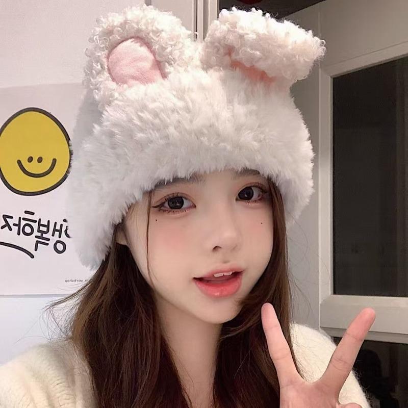 

Plush rabbit hat sweet and cute knitted wool hat women s autumn and winter warm plush hat bag head