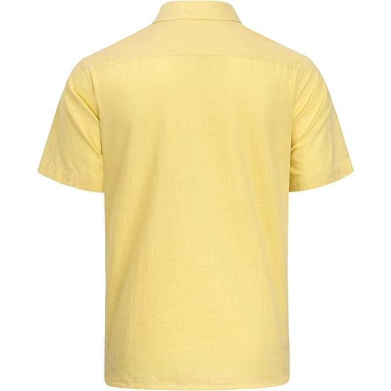 Polyester Fiber Men's Short Sleeved Shirt Casual Lightweight Button Up Shirt Beach Vacation Summer Top with Pocket