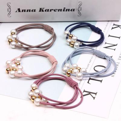 5Pcs Random Color Pearl mix Fashion pearl rubber band hair ring for Charm Women