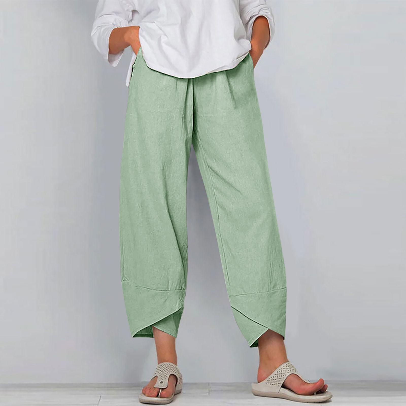 

Женские повседневные брюки Свободные сплошные эластичные брюки с длинной талией с карманом