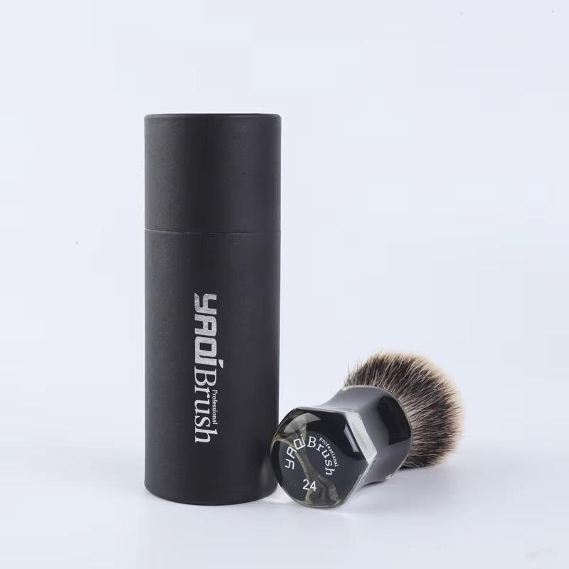 Yaqi Retro 24MM Two Band Badger Hair Clear Handle Beard Brush Men Wet Shaving Brush For Cleaning Beard Shaving Tool New