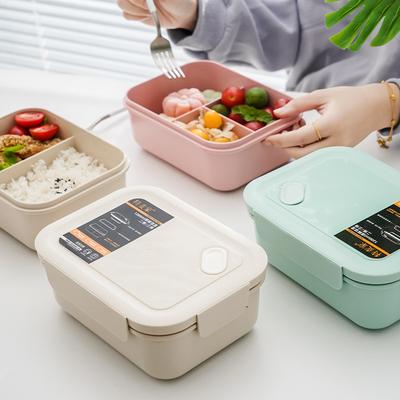 Bamboo Fiber Grid Lunch Box Microwavable Hermetic  Bento Box Child's Student Adults Food Containers Fashion Rectangle Grid