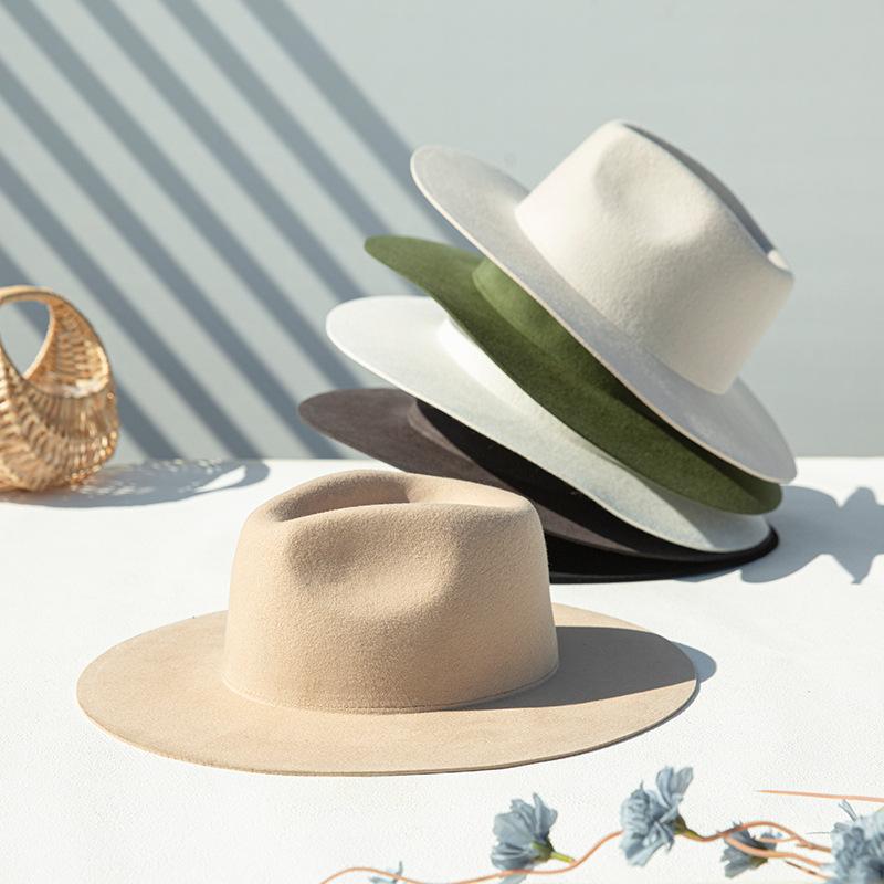Men'S Large Size 100% Wool Fedoras Hat Women Vintage Western Jazz Cowboy Hat Autumn Winter Big Head Wide Brim Felt Hat 56-62Cm