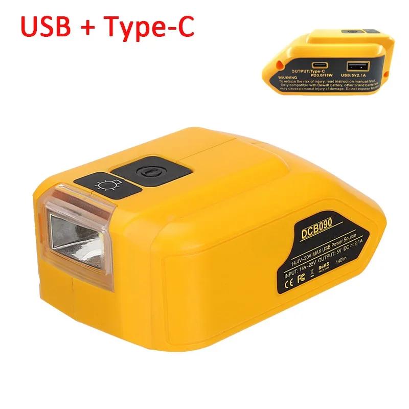 Adapter LED Light Working Lamp USB Power Bank DC 12V Output For Dewalt 14.4V 18V Li-ion Battery DCB140 DCB183 DCB203 Charger