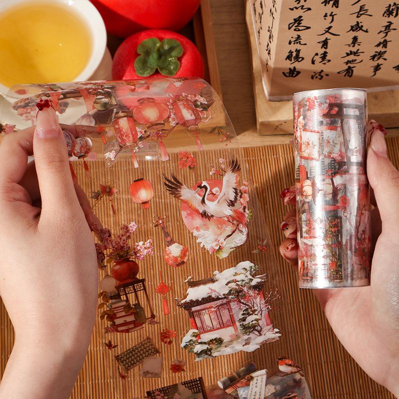 1 Roll Chinese Style Courtyard Washi Tape, Vintage Pavilion Decor Tape, Journal DIY Collage Material, Notebook Creative Sticker