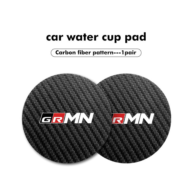 For Toyota 2Pcs Car Carbon Fiber Coaster Anti-Slip Water Cup Drink Mat Gazoo Racing TRD Corolla Yaris Chr Auris Rav4 Prado FF7