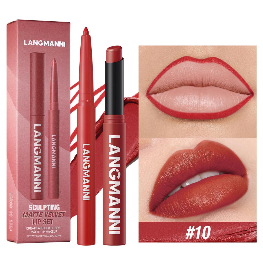 2set Lip Liner & Lipstick Set, Matte Effect and Moisturizing Lipstick Create Full Lips, Waterproof Formula Lip Makeup