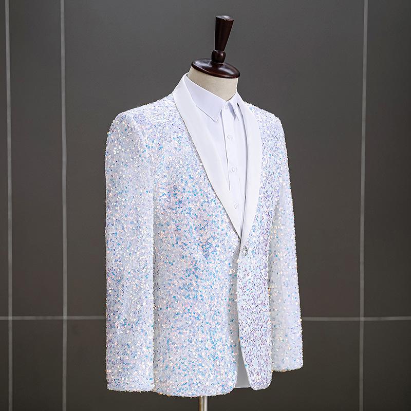 Men's Iridescent Sequin Tuxedo Jacket - Ideal for DJs, Nightclubs, and Stage Performances
