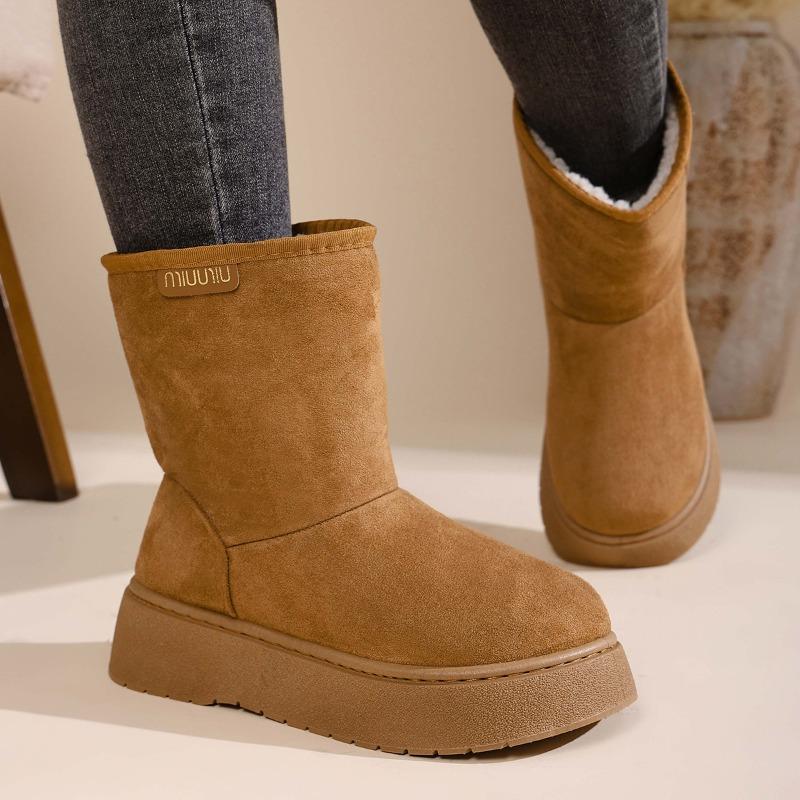 Damen Winterstiefel mit weiter Weite - Mid-Calf Plateau-Stiefel mit dickem warmem Fleecefutter, wasserdichte rutschfeste Kaltwetterstiefel