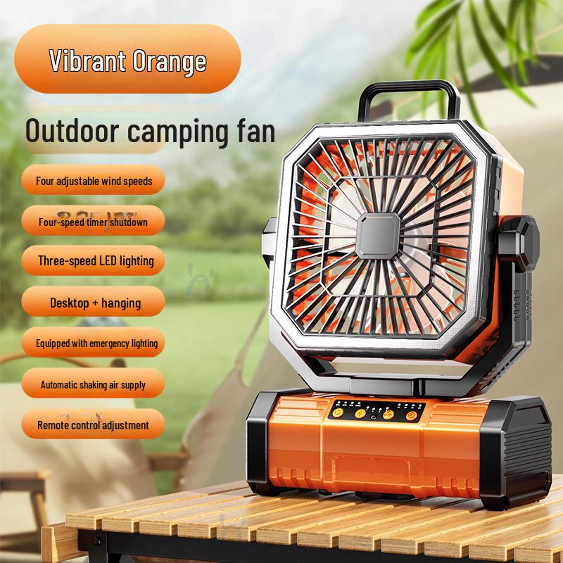 USB Rechargeable Portable Desktop Outdoor Fan with Strong Wind, Remote Control, Lighting, and Oscillating Head for Camping