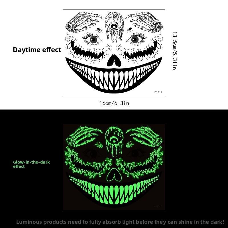 Mary Funny Halloween Horror Mouth Luminous Tattoo Sticker, Face Sticker, Three-dimensional Spider Scar Waterproof