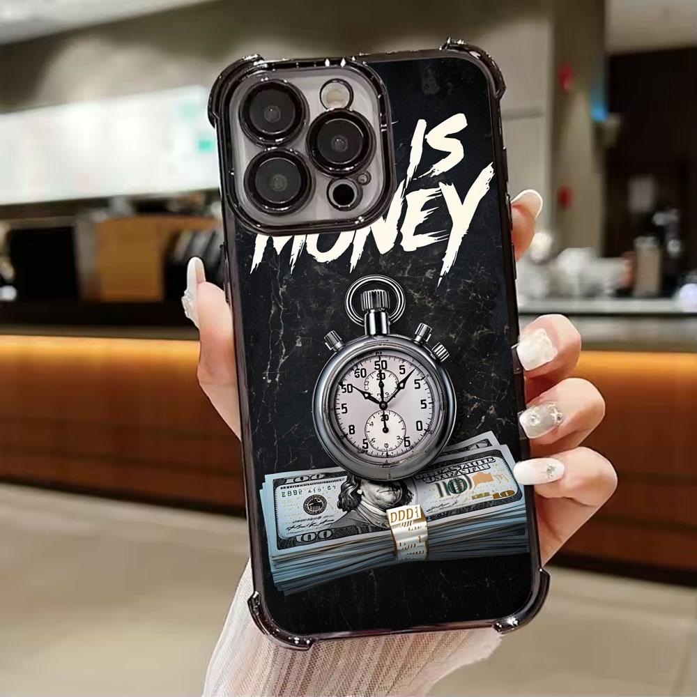 Black Dollar Time Is Money Phone Case for iPhone 11 13 15 16 17 Pro Max 14 Plus 17Air 16E 13 Pro 12 Mini 17Pro Soft Clear Cover