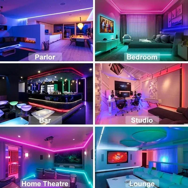 5-30m RGB LED Strip Lights 5050 Bluetooth APP Control Color Changing Light Flexible LED Lamp Tape Ribbon for Room Decoration Backlight