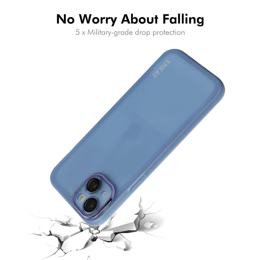 For iPhone 14 Case Matte TPU Phone Cover with Lens Film+9H Glass Protector