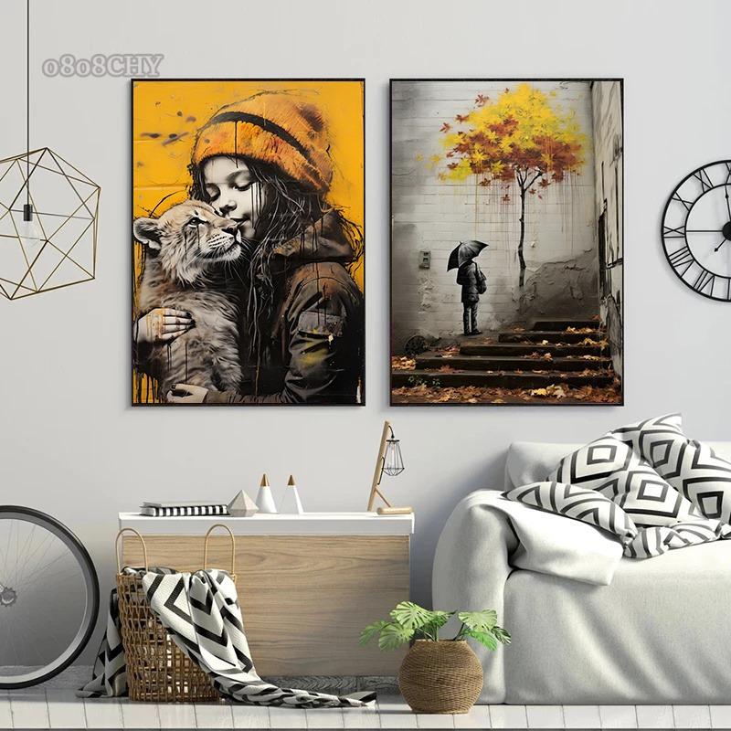 Banksy Chlapec Dívka s balónkem Street Art Plakáty Tisky na plátno Pop Graffiti Art Malba na plátno Cuadros Nástěnné umění Domácí dekorace