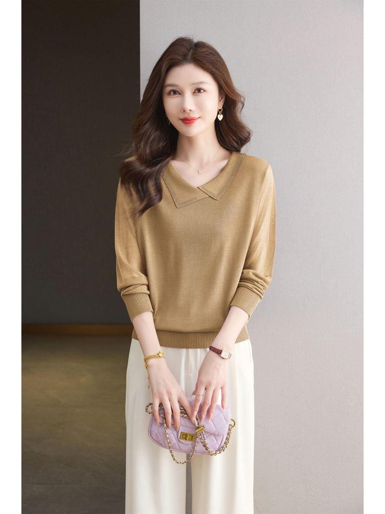 Damski wełniany kardigan premium: Sweter z długim rękawem, z kołnierzem typu kent, uniwersalny na wiosnę/jesień