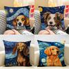 Catoon Starry Sky Dog Cushion Cover Natural Linen Double Sided Print Throw Pillow Case for Sofa Couch Home Decor