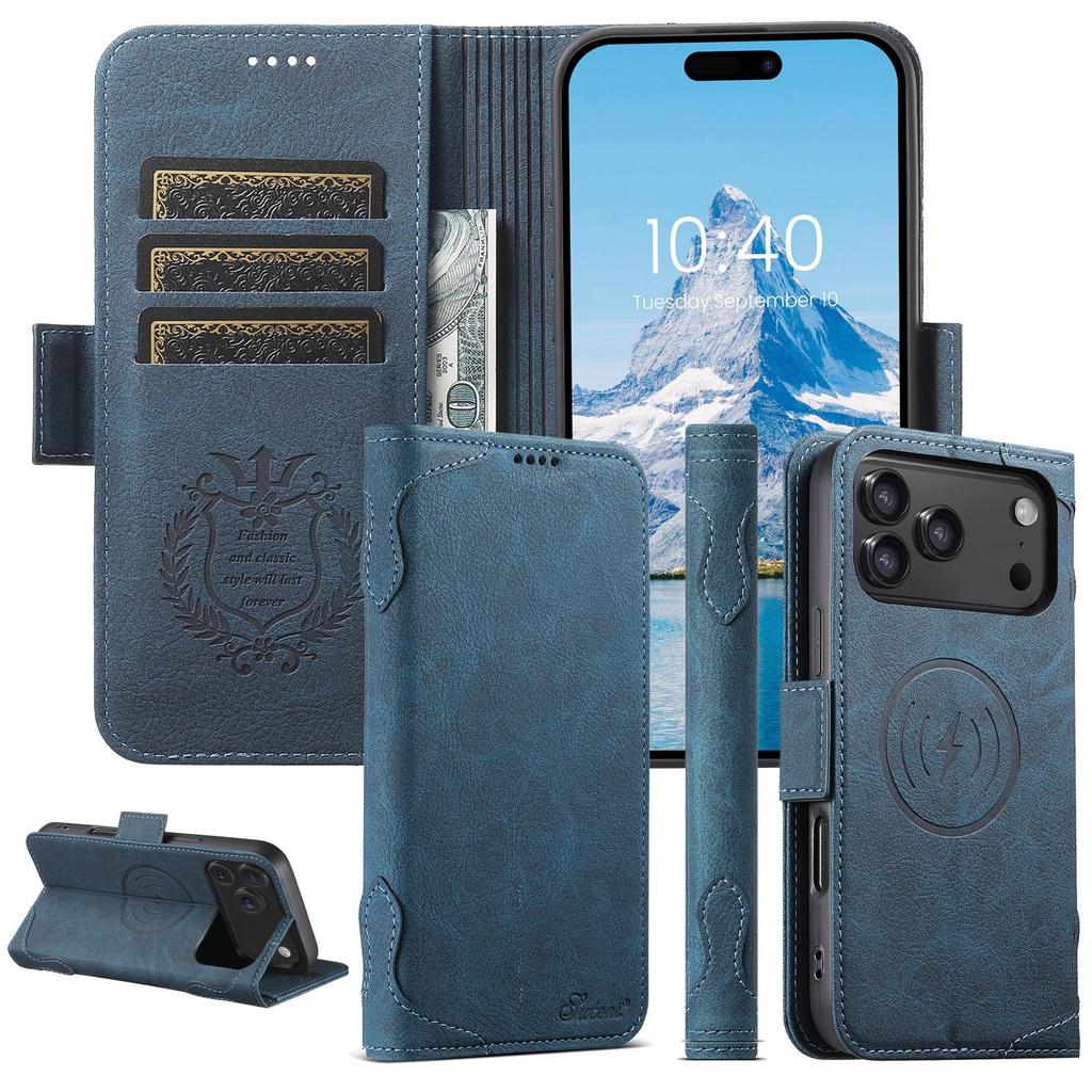 iPhone 17 Pro Flip Case with MagSafe, Card Slot, Wireless Charging, Stand, and Protective Leather Design