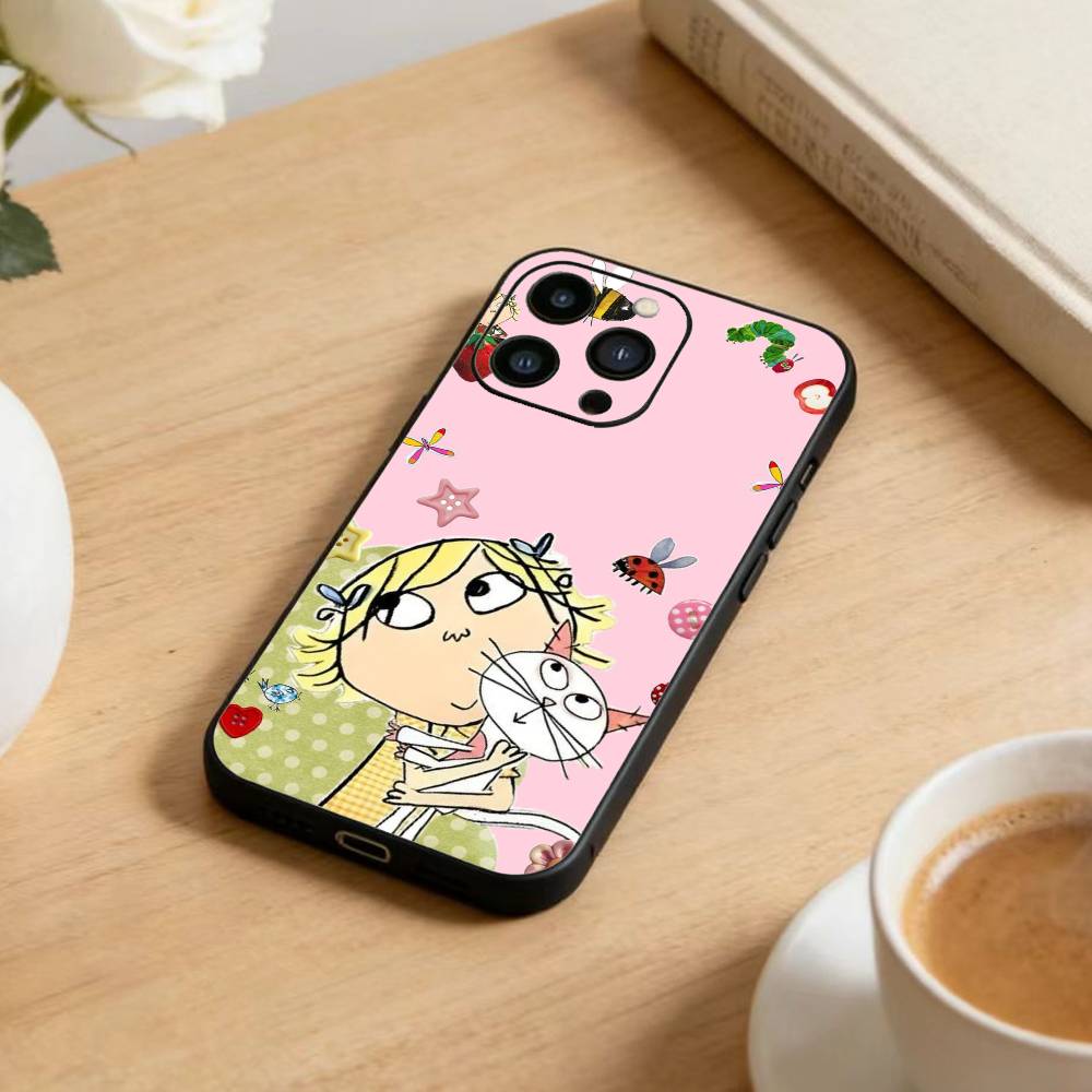 L-Cutting-Fabric Charlie and Lola Cartoon Phone Case For iPhone 17 16 15 14 13 12 Max Plus Silicone Black Cover