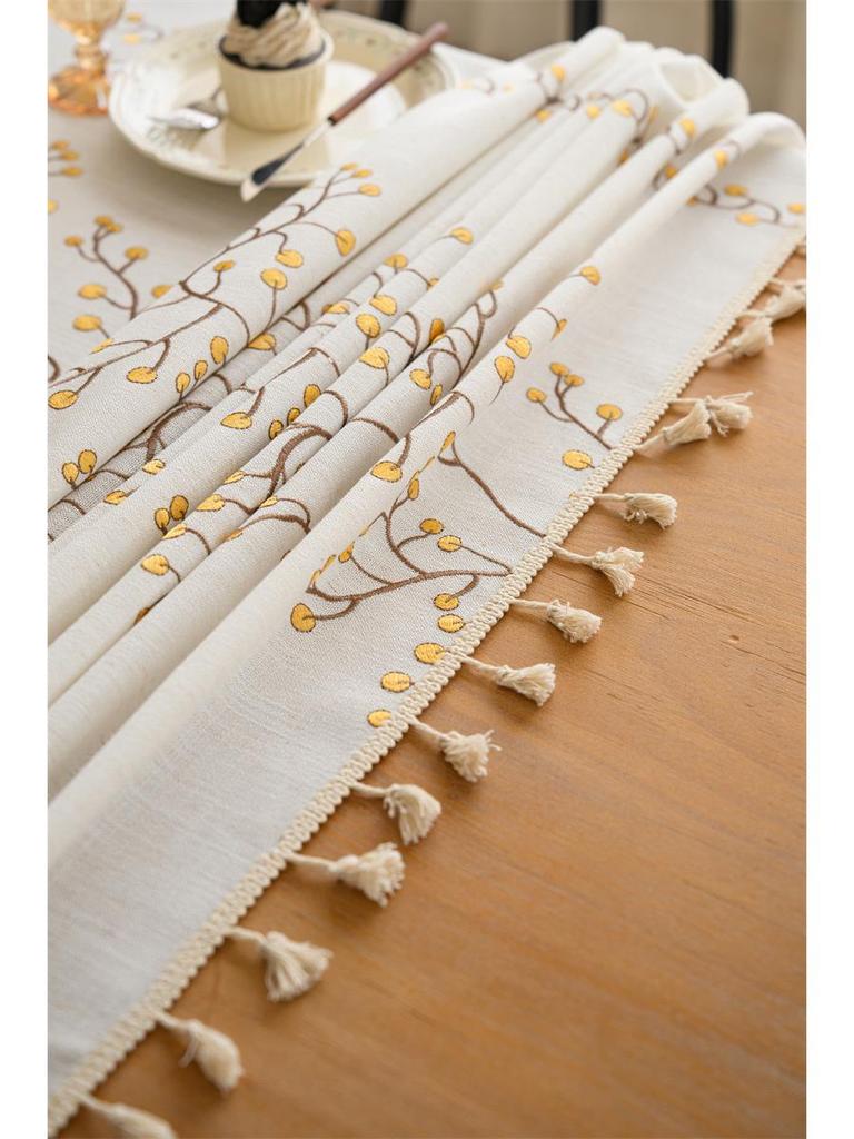 Cross-border Embroidered Plaid Floral Tassel Tablecloth for Coffee & Dining Tables