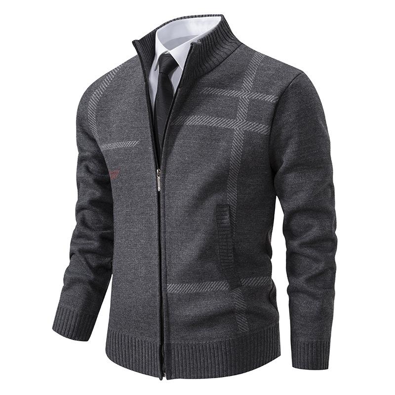 Cardigan Sweater Men's Autumn and Winter New Trendy Knitted Sweater Plus Fleece Thickened Jacket Youth Business Sweater