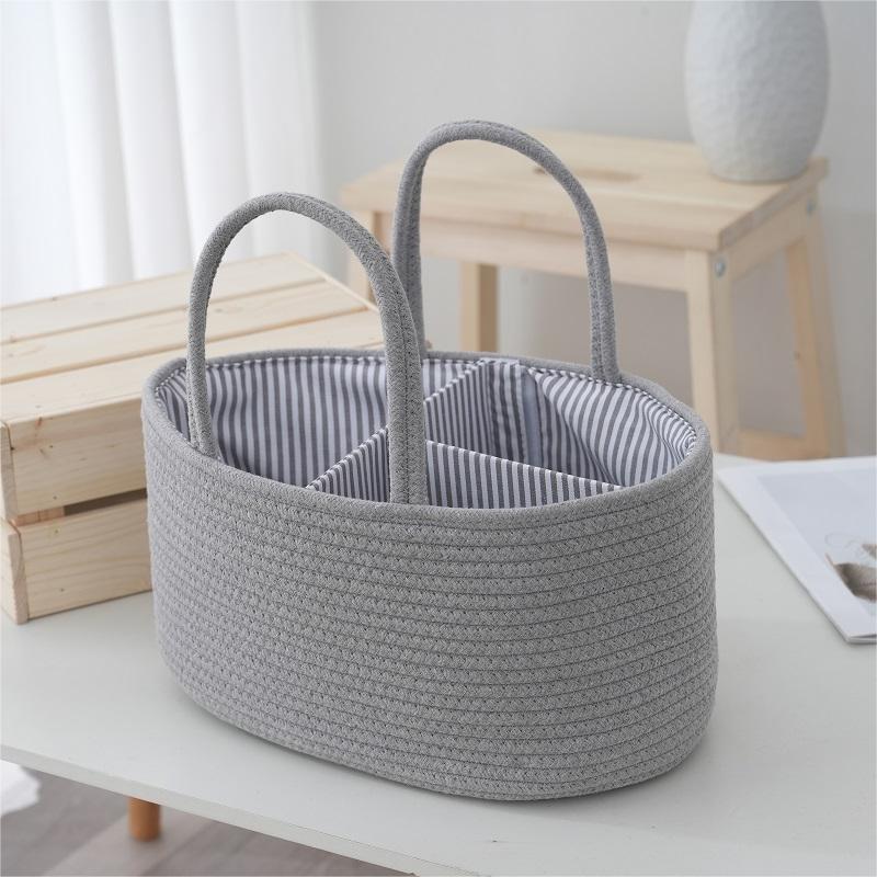 Original White Portable Cotton Rope Woven Hand Basket Baby Diaper Basket Tassel Storage Box Removable Storage Basket 36x22x18cm серый