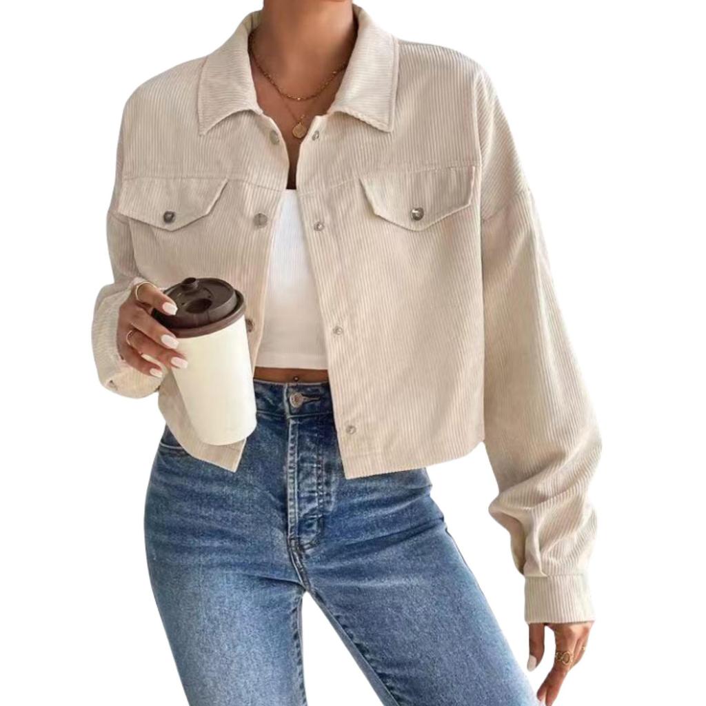 2025 A/W Women's Slim Corduroy Zip-Up Polo Collar Jacket