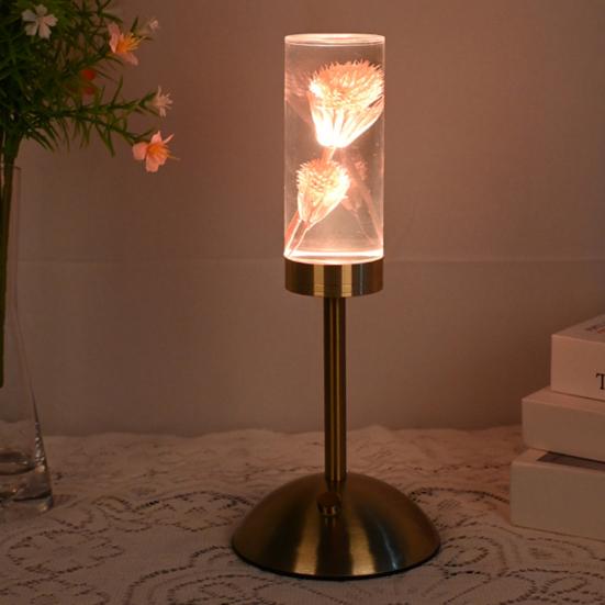Desk Lamp Preserved Flower Acrylic Light Creative Ambient LED Night Lamp with Eternal Rose Lavender Design