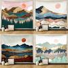 Nordischer Bergsonnenuntergang Bedruckter Wandteppich Natürliche Landschaft Wandbehang Tuch Schöne Schlafzimmer Hintergrunddekoration mit Nägeln