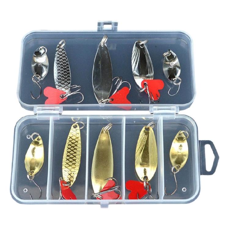 10pcs Fishing Baits with Tackle Box Hard Fishing Lures Spinner Baits Fishing Tackle Fishing Spoons Metal Lures 1