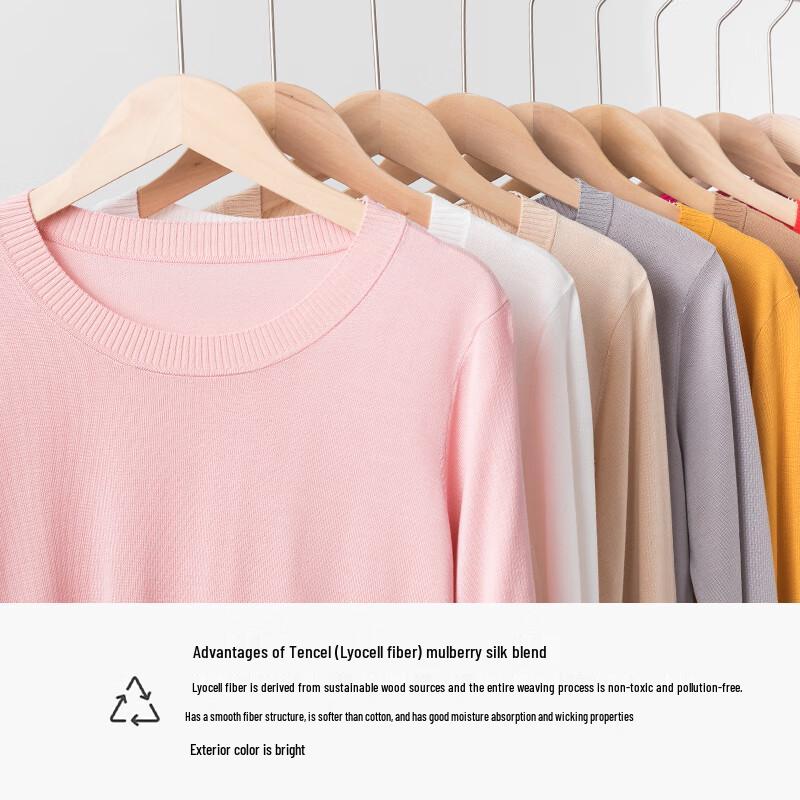 Women's Round Neck Mulberry Silk Blend Knit Base Layer Top