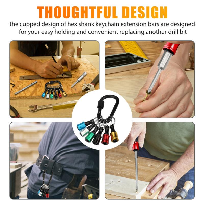 6 Pcs Metal 1/4" Hex Shank Quick Release Keychain  Screwdriver  Drill  Bit  Holder  Set Cup-shaped