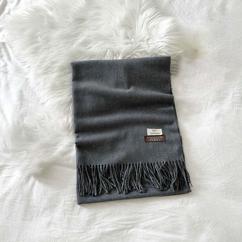 Polyester Classic Wool Scarf Soft Long Neckscarf with Tassel Large Solid Color Shawl  Men