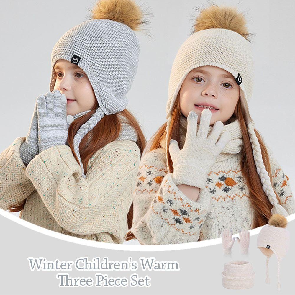 Windproof Toddler Bonnet Plush Beanies Hat Fashion Pompom Knitted Hats Outdoor