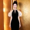 Black Evening Dress Women's 1011 New Light Luxury Niche High-end Fishtail Beautiful Senior Sense Engagement Banquet Host