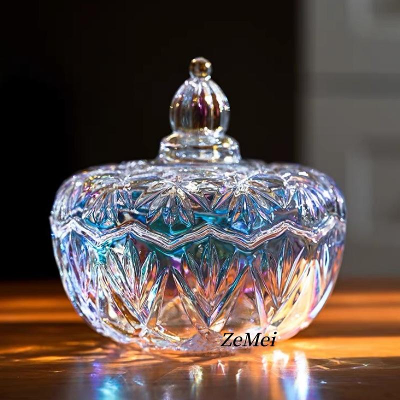European-Style Colored Glass Storage Jar,Coffee Sugar Jars & Jewelry Boxes Organizer Glass With Lid Candy Container Decoration