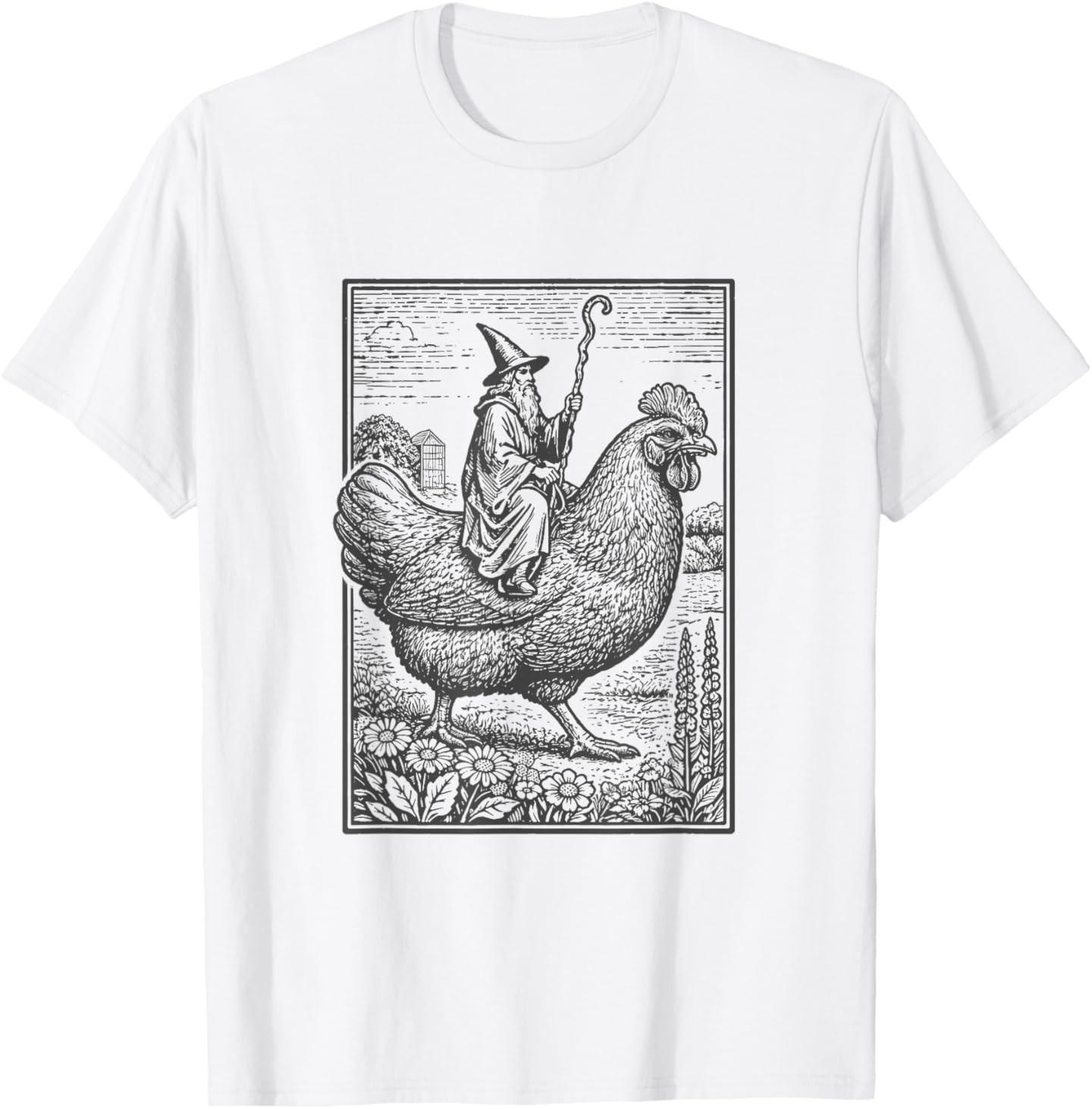 

Wizard Mage Riding Big Chicken Funny T-Shirt 5XL різнокольоровий