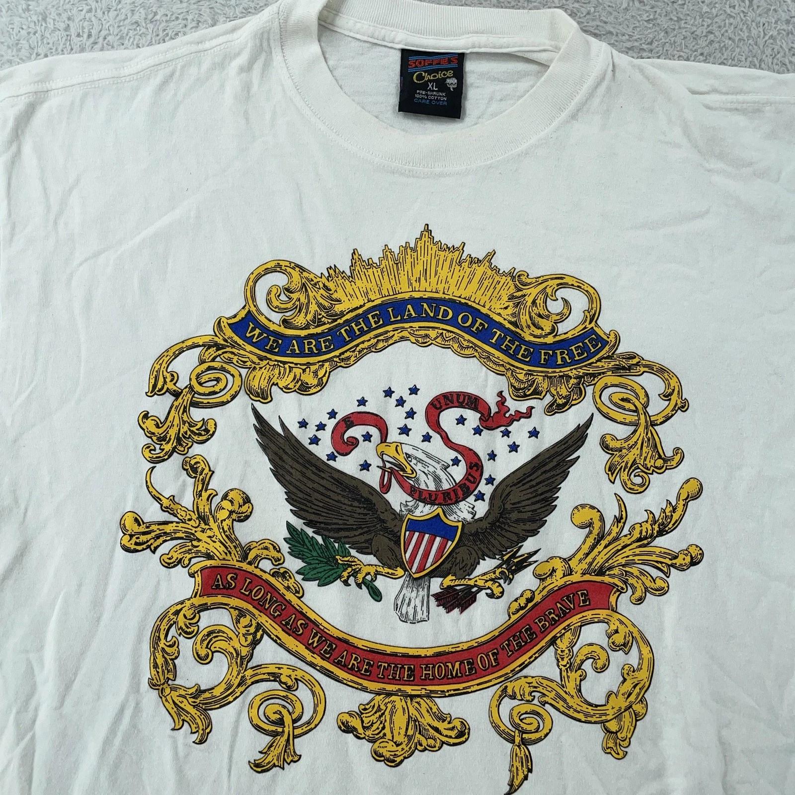 Винтажная Патриотическая Футболка с Белоголовым Орлом Мужская L/XL Белая Однострочная Строчка Сделано в США 90-е L