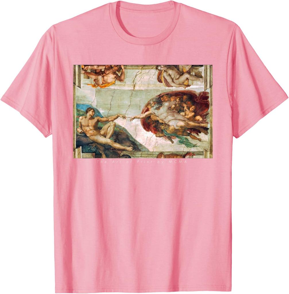 De Schepping van Adam Michelangelo Sixtijnse Kapel Grafisch T-shirt Casual Korte Mouw Katoenen T-shirt voor Mannen