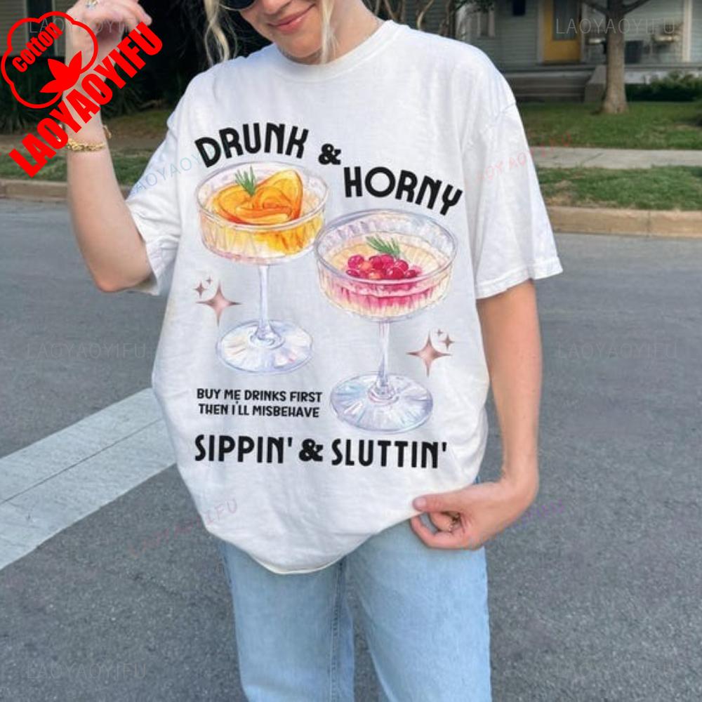 Drunk And Horny Graphic T Shirts Embarrassing Exchange Meme Adult Humor Weird Gag Gift Airport Swap Rude Dirty Novelty S