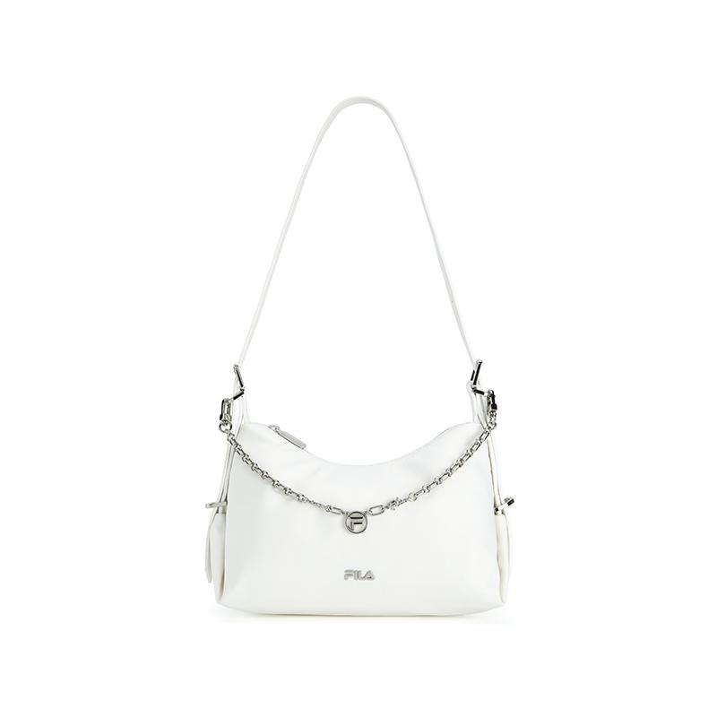 FILA White Fashion Trendy Minimalist Classic Casual Versatile Metal Chain Fabric PU Crossbody Bag Women bags Cloud-Mushroom-White F13W623162FWT Cloud White
