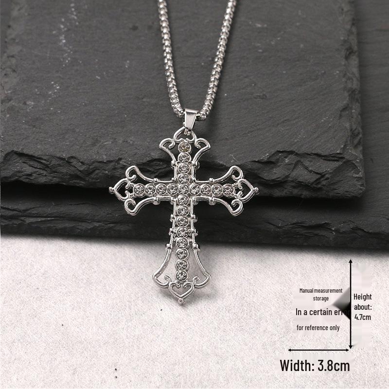 Trendy Cross-Border Rhinestone Pendant Necklace: Unisex Hip-Hop Style Stainless Steel Chain.